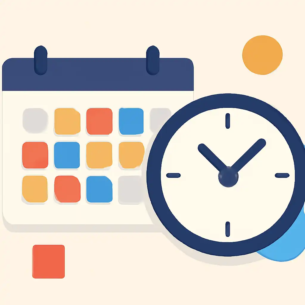 Calendar with clock: Shree Win timing and schedule visual